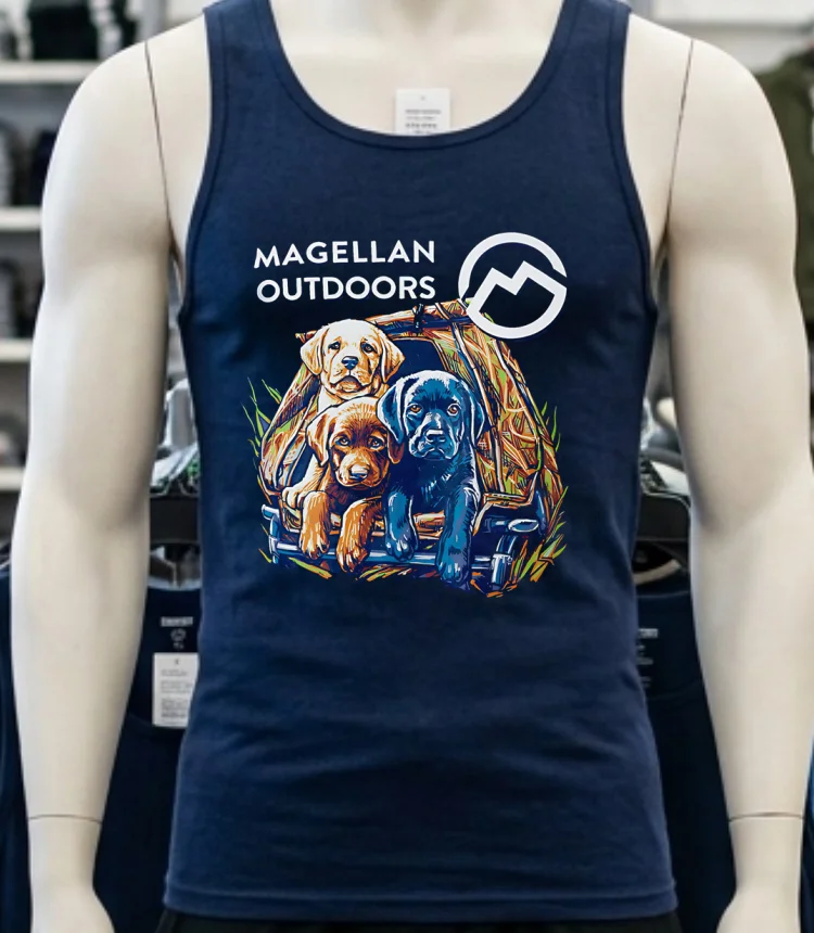 Magellan Outdoors Mens Puppy Blind Dogs Shirt Navy Shirt